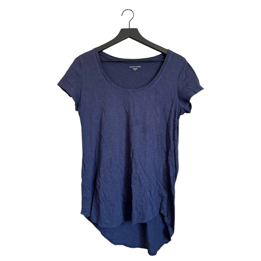 EILEEN FISHER Cotton Scoopneck Short-Sleeve Tunic T-Shirt in Navy